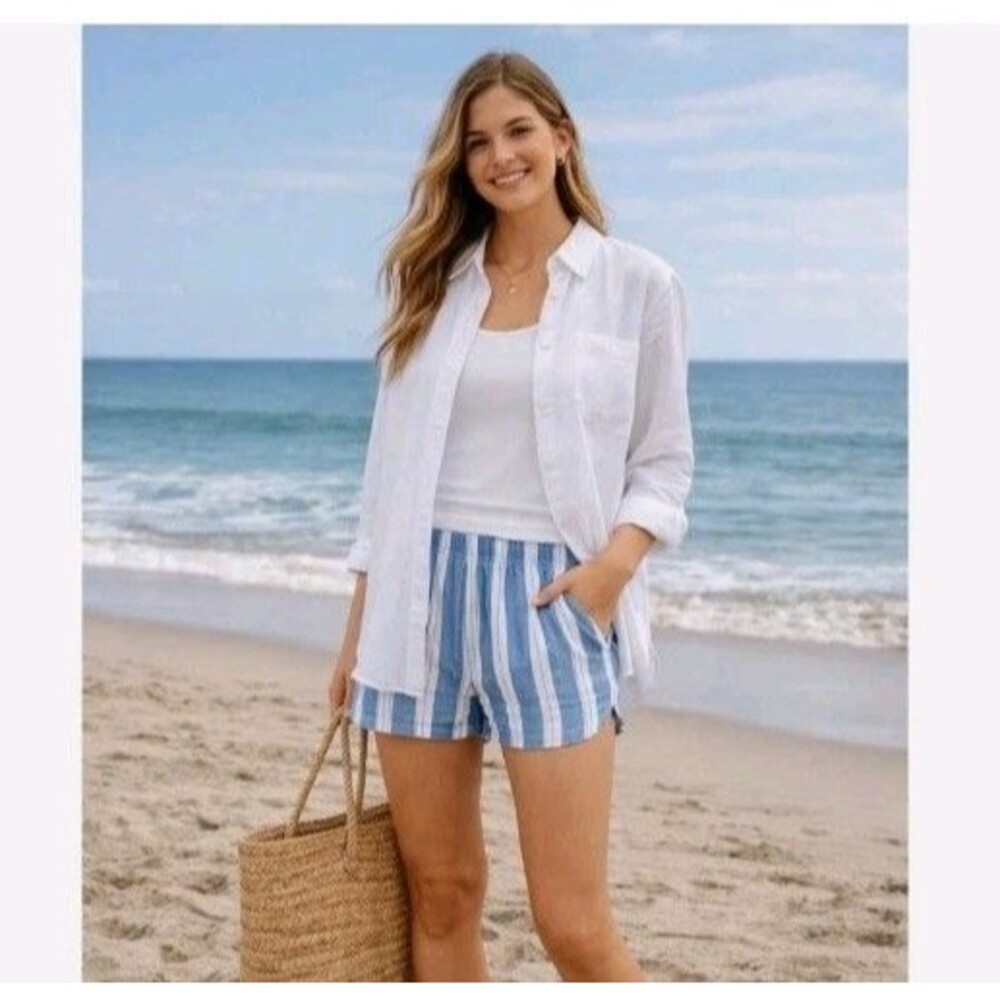 Old Navy High Waisted Comfort Waistband Striped Shorts Blue White Size 2X